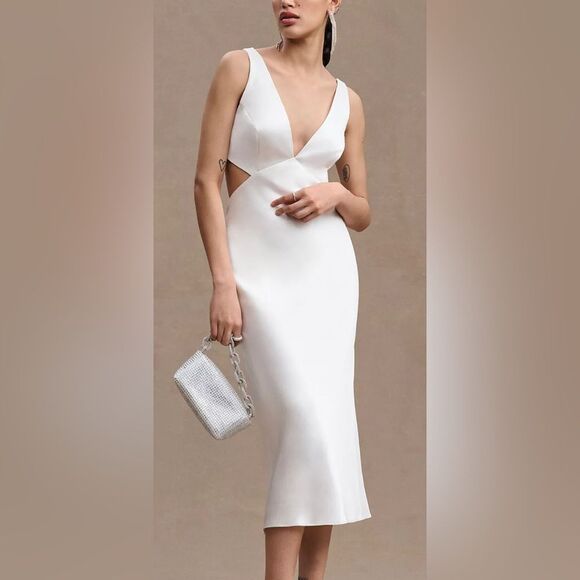 NWT Anthropologie Sachin & Babi Sierra V-Neck Cut Out Satin Midi Knee Length - Picture 1 of 7